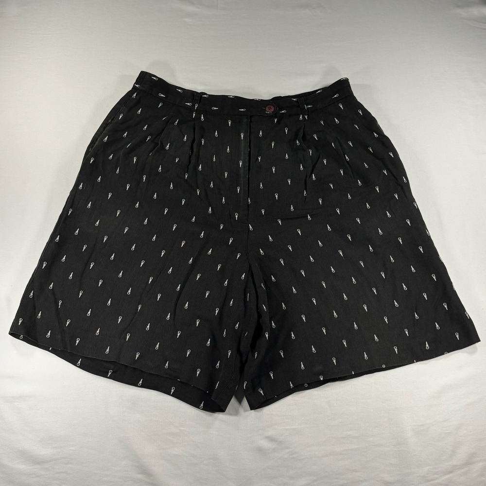 Talbots Vintage Golf Tee Embroidered Shorts Black Rayon High Rise Womens 16